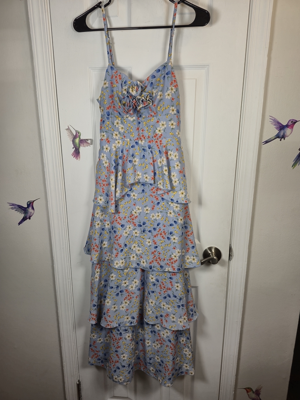 NWOT Charlotte Russe Blue Floral Tiered Ruffle Maxi Sundress Bohemian Small